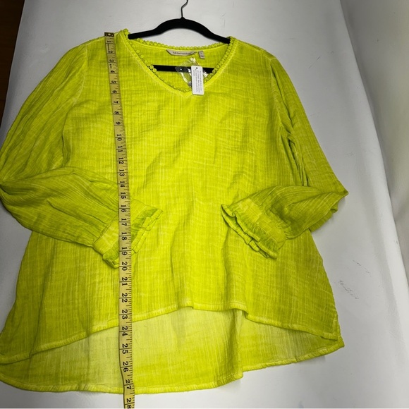 Soft Surroundings Neon Yellow Gauze Crochet Back Top size L nwt - Picture 8 of 10